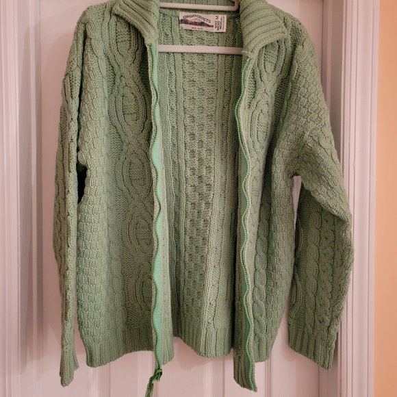 ARAN CRAFTS Ireland Merino Wool Green Cardigan, Size M-L - Picture 3 of 16